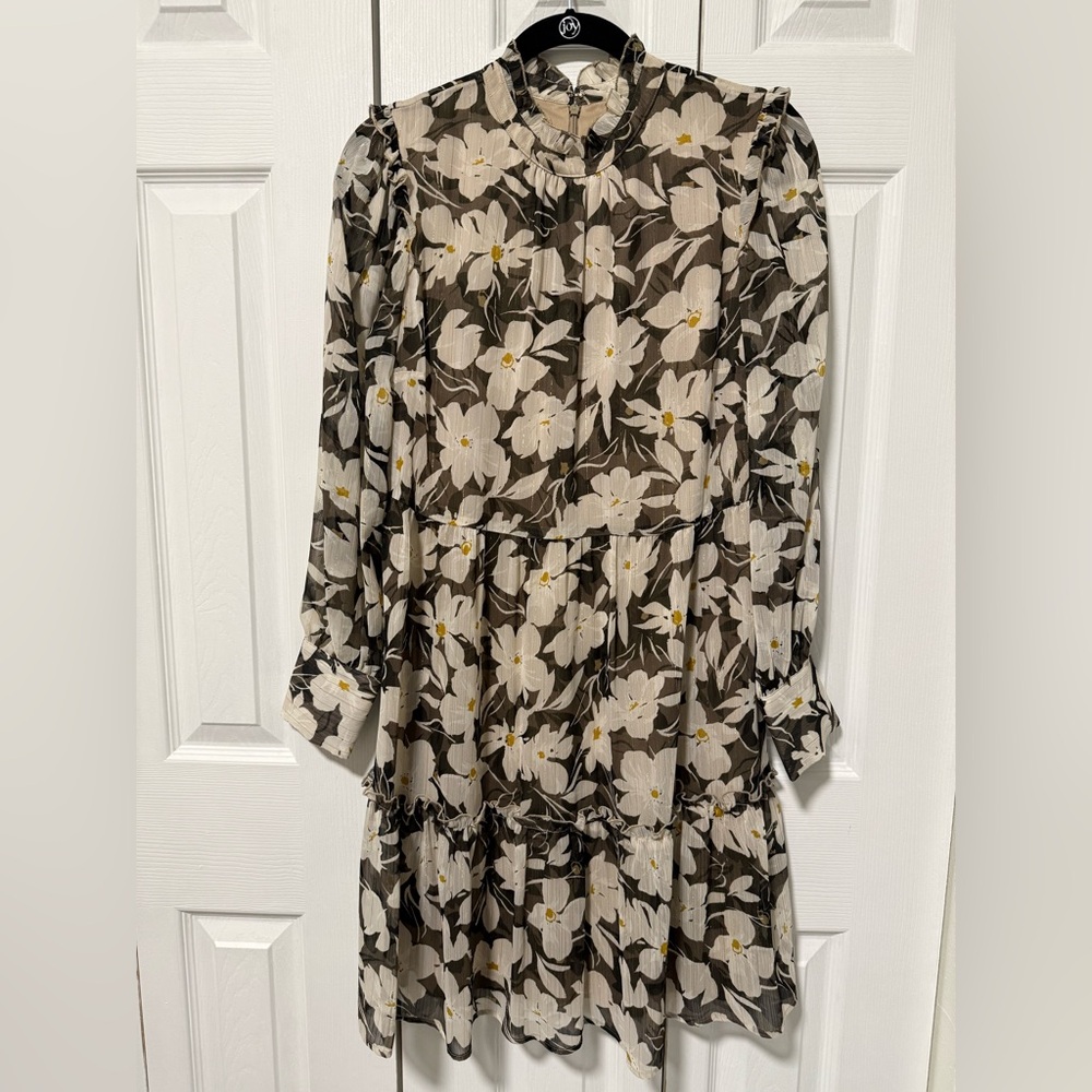 Tommy Hilfiger Black and Cream Floral Long Sleeve Dress